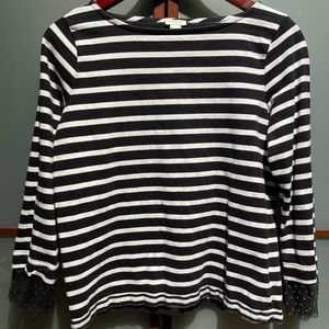J. Crew Striped Flocked Tulle Cuff Long Sleeve Blouse Top Small
